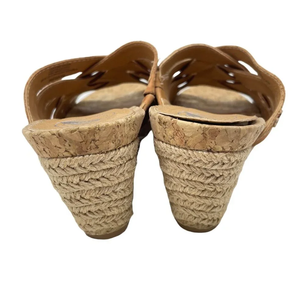 Nurture Anitaa Wedge Heel Size 8 Strappy Leather Sandal Espadrille Brown Tan